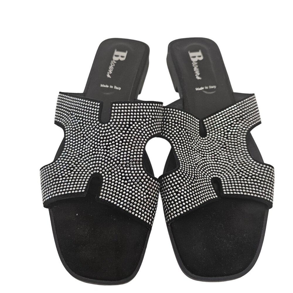 Browns Women's Rhinestone Embellished Slip-On Sandals Size 41 Made In Italy
